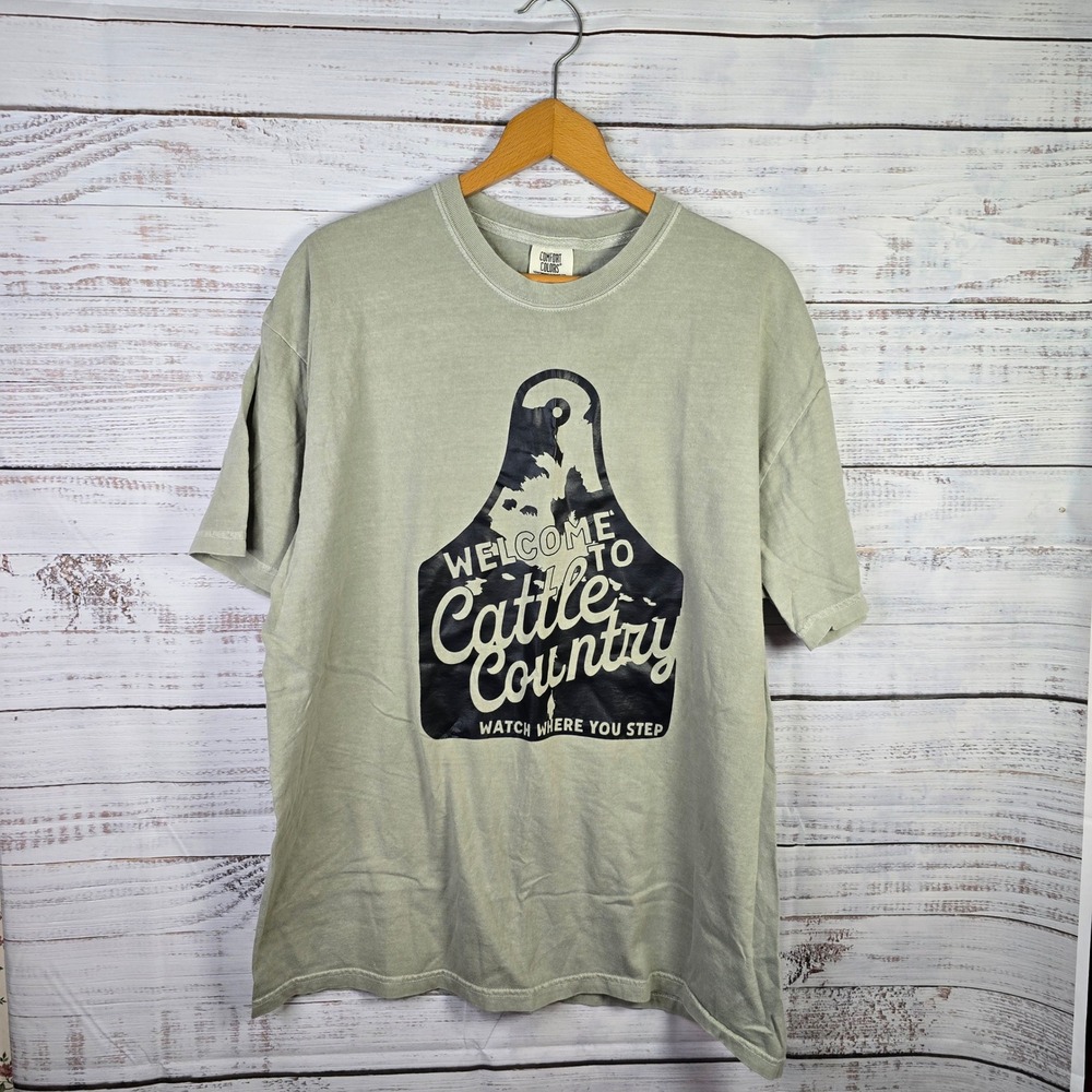 Comfort Colors Welcome to Cattle Country Graphic Tee Size XL Sage Green